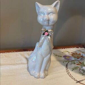 Ceramic Cat Figurine with Ribbon vintage piece